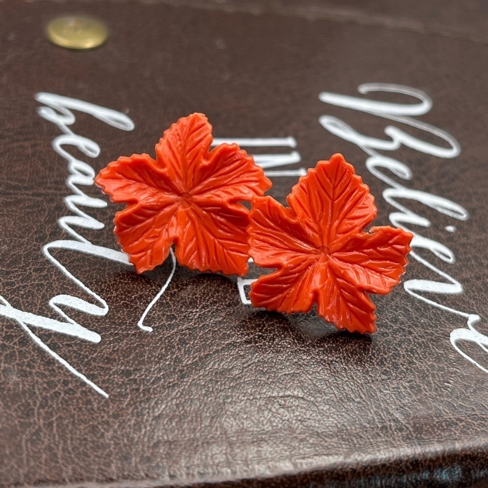 Red Maple Leaf Stud Earrings | Fall Autumn Leaf Jewelry